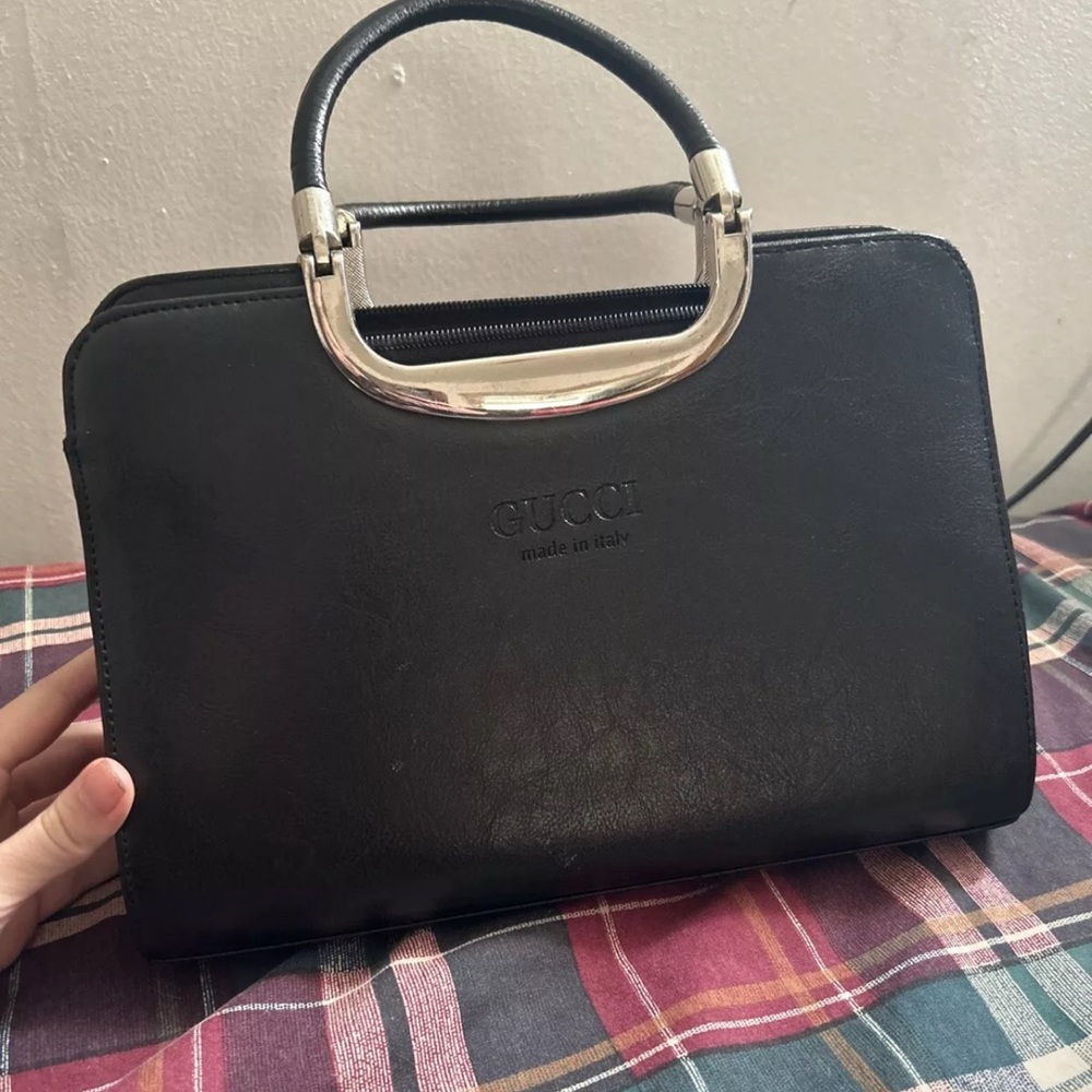 Gucci Black Leather Handbag with Silver Accents